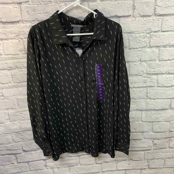 Chelsea & Theodore Shirt Womens XXL Black‎ Lightning Long Sleeve Button Down - Picture 1 of 4